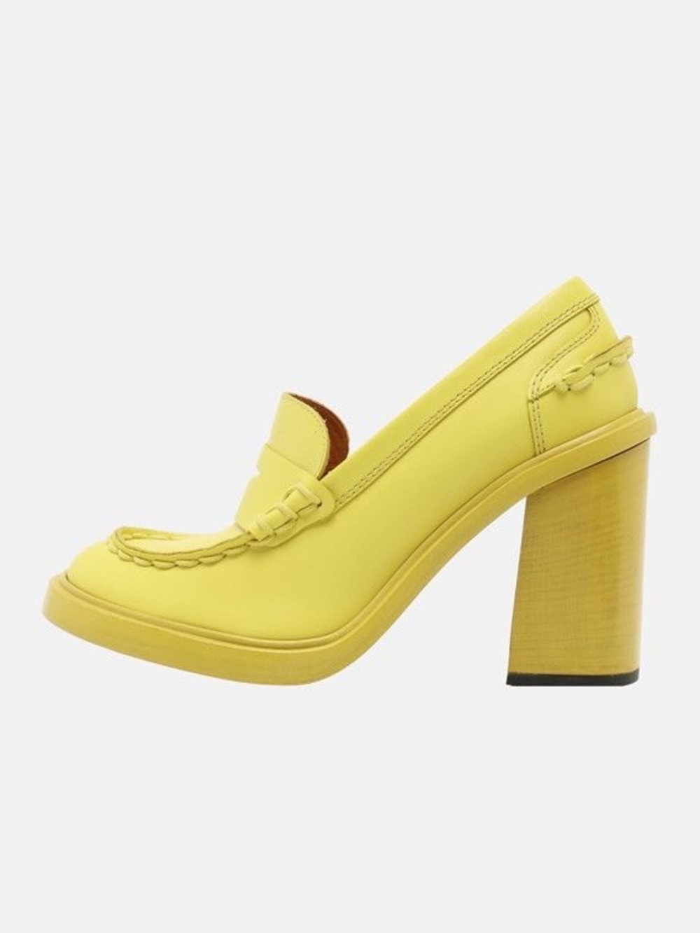 Tod’s Heeled Leather Penny Loafers Pumps Chunky Margherita Neon Slip On 36.5 NEW - Picture 3 of 7